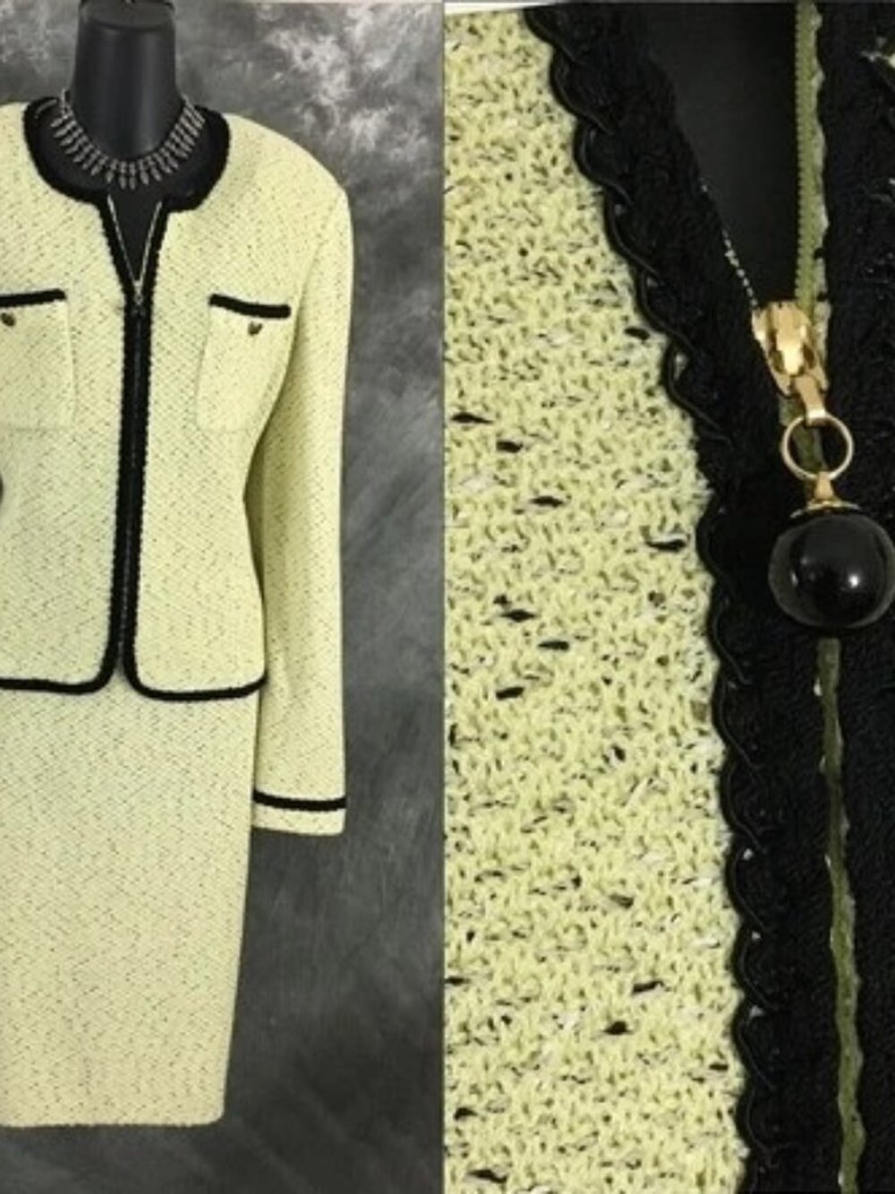 NEW BEAUTIFUL St John collection knit green yellow black jacket skirt suit 14